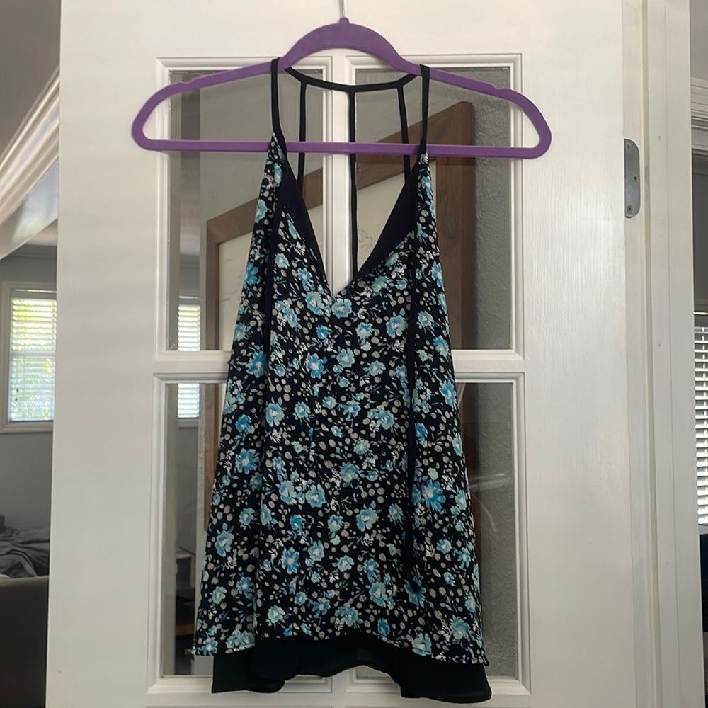 Flowy black and blue floral top size M